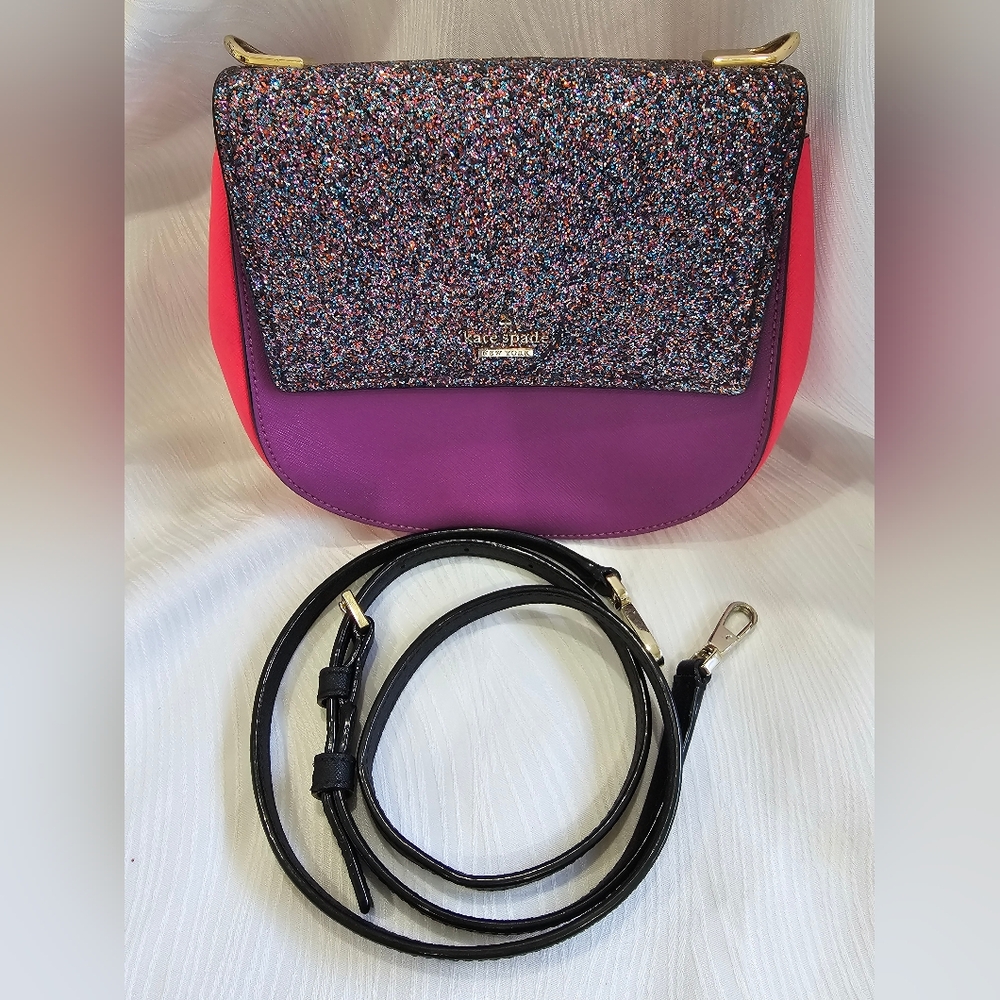 Kate Spade Pink and Purple Glitter Crossbody Bag